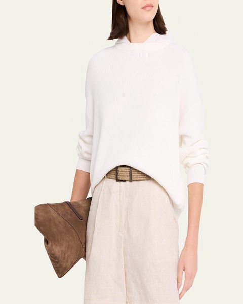Organza-Hem Knit Hooded Sweater