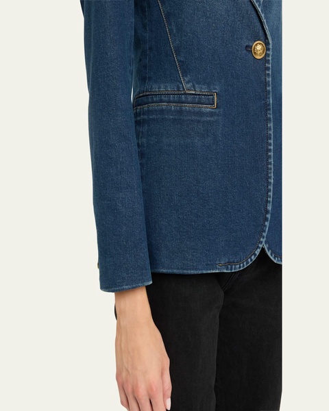 Macey Denim Notch-Collar Fitted Blazer