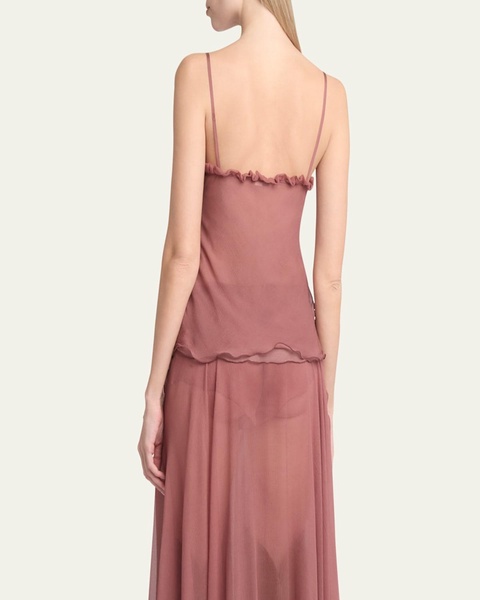Lingerie Tulle Ruffle-Trim Silk Camisole
