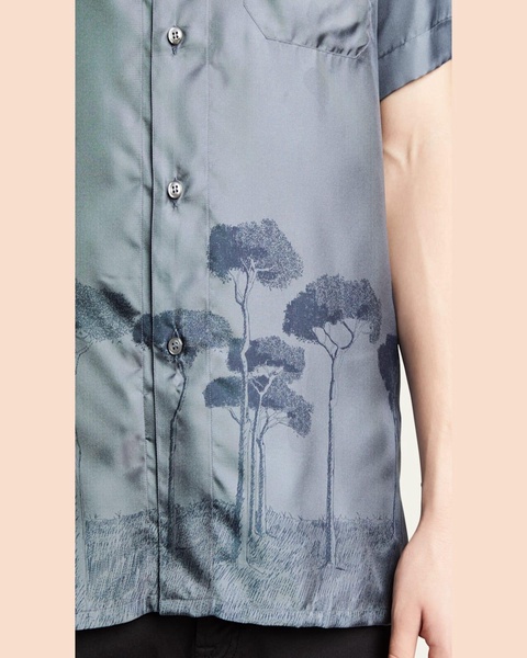 Men's Roman Tree-Print Silk Camp Shirt