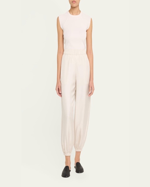 High-Rise Tapered Silk Twill Trousers