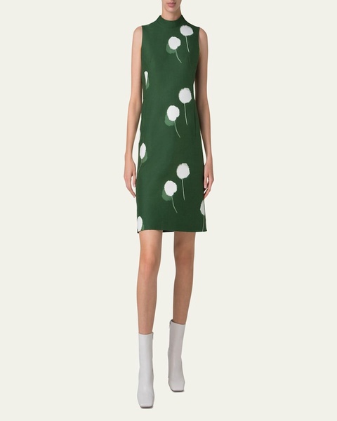 Windflower-Print Sleeveless Cotton-Silk Dress