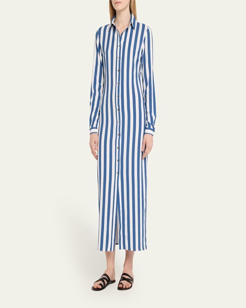Striped Button-Front Maxi Shirtdress