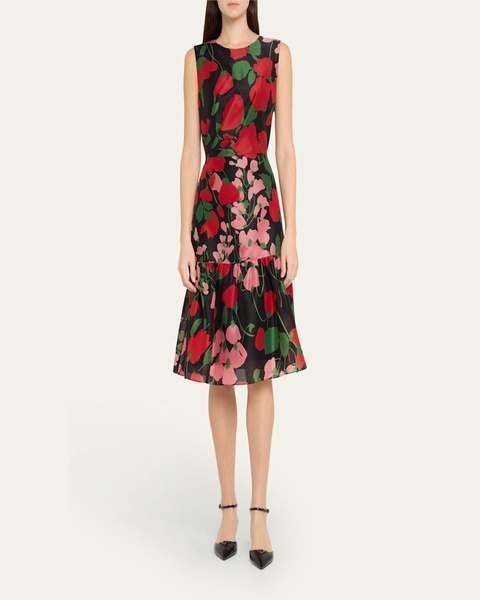 Floral Organza Flounce Hem Dress