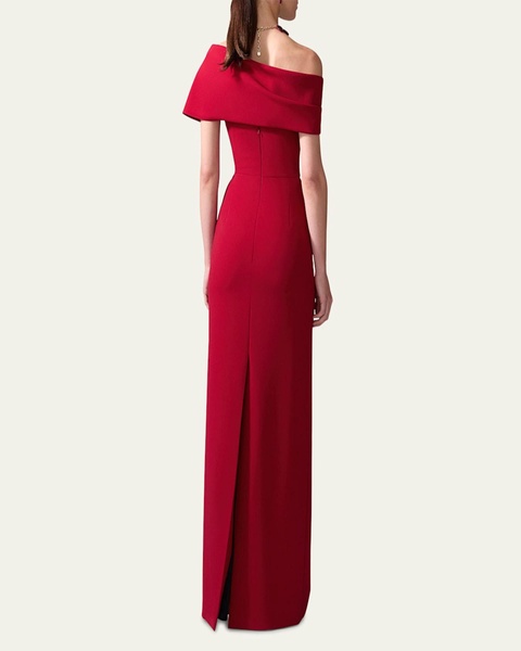 Draped Off-Shoulder Column Gown