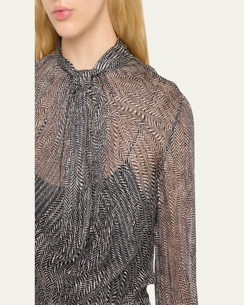 Drape Neck Printed Silk Jacquard Dress