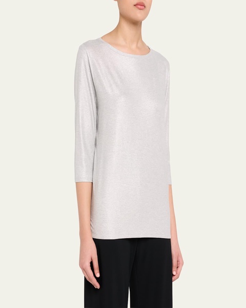 Soft Touch 3/4-Sleeve Metallic Jersey T-Shirt