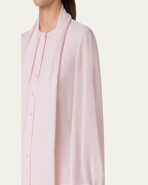 Button-Down Silk Georgette Scarf Blouse
