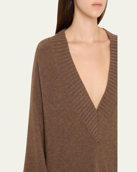 Sage Plunging V-Neck Cashmere Oversized Sweater