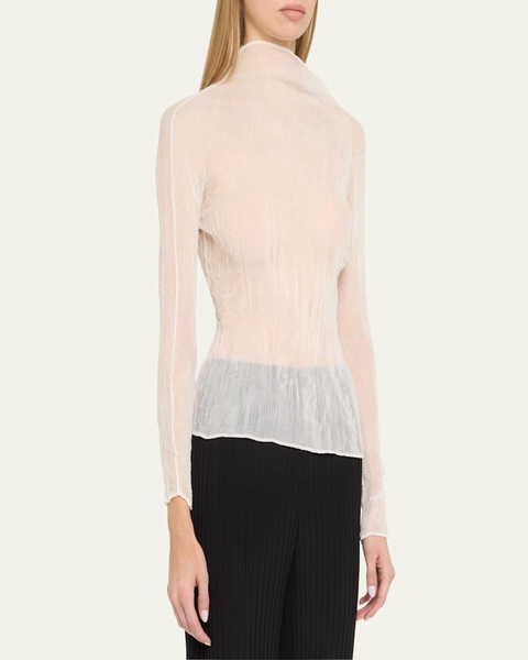 Chiffon Twist Crinkled Turtleneck Top