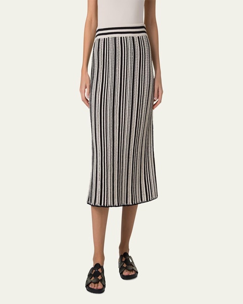 Crochet Knit Stripe Cotton Flared Midi Skirt