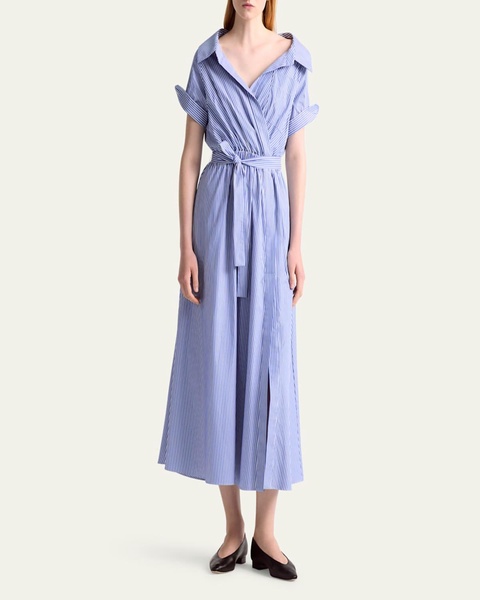 Lydia Stripe Poplin Midi Wrap Dress