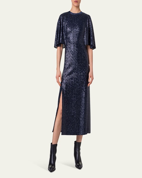 Sequin Jersey Cape Dress