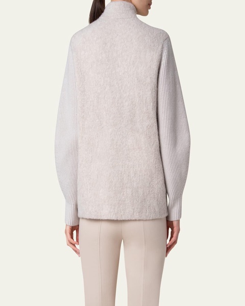 Cashmere and Silk Knit Cardigan with Boucle Front