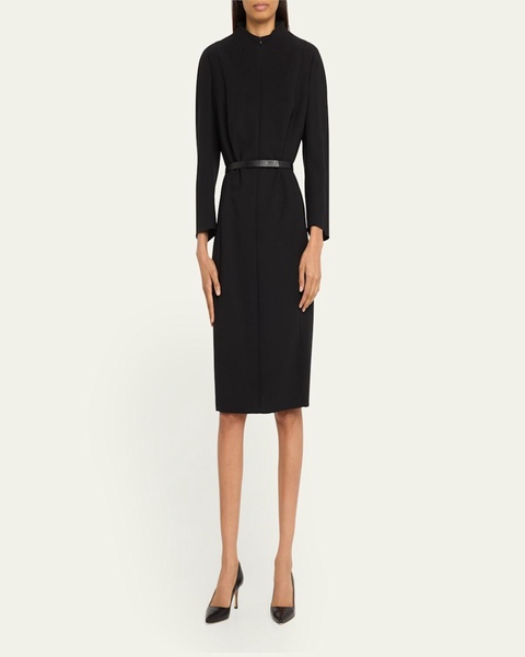 Split-Neck Double-Face Wool Sheath Dress