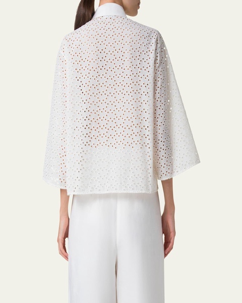 Eyelet Three-Quarter Sleeve Poplin Blouse