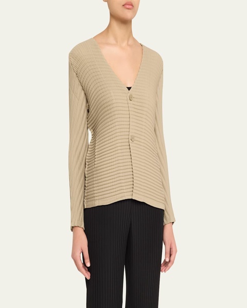 Wool Like Pleats V-Neck Cardigan