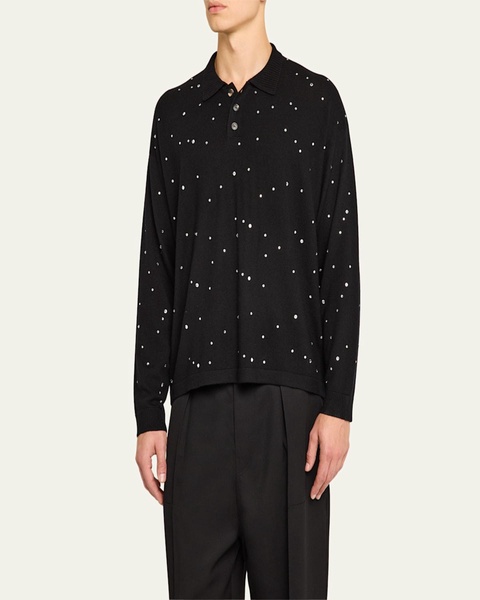 Men's Crystal-Embellished Polo Sweater