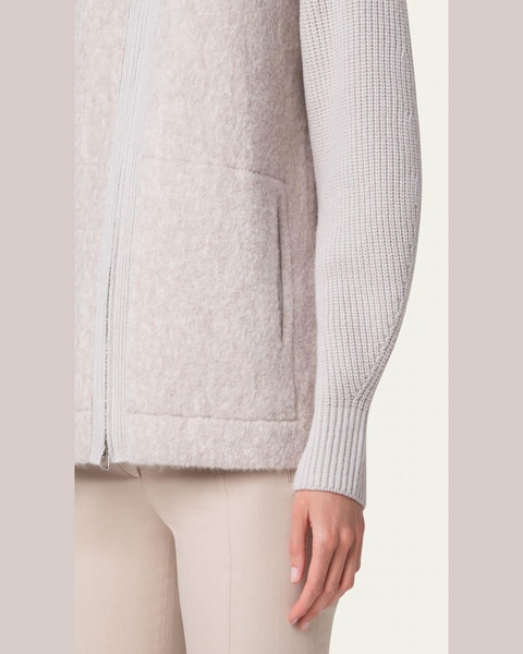 Cashmere and Silk Knit Cardigan with Boucle Front