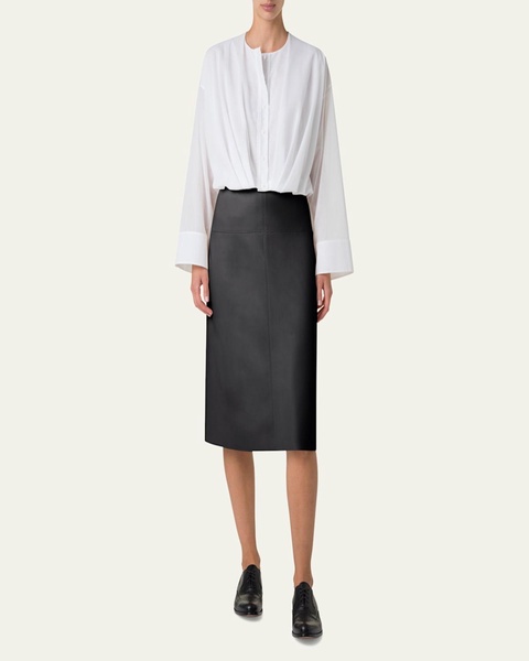 Midi Straight Leather Skirt