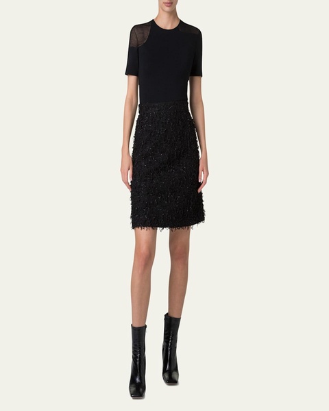 Short Sequined Fringe Boucle Skirt