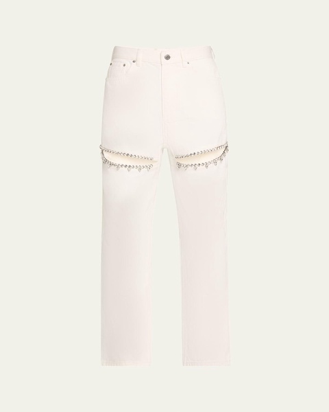 Crystal Slit Straight-Leg Jeans