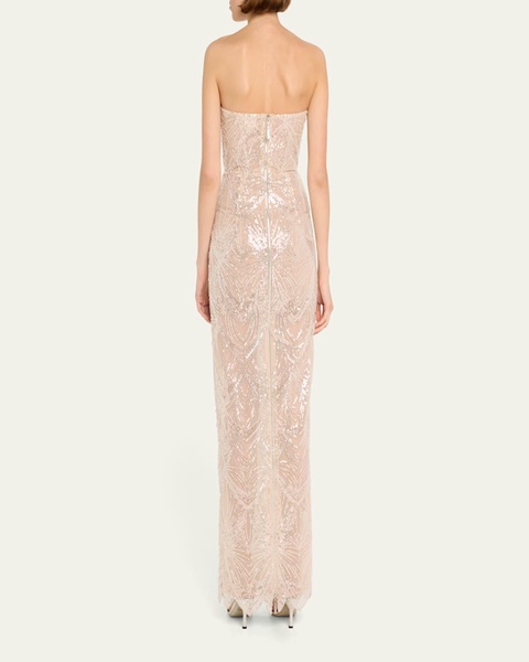 Giselle Blanc Strapless Bead & Sequin Gown