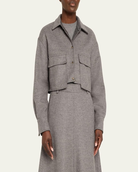 Fluid Wool Cropped Shirt Jacket with Patch Pockets