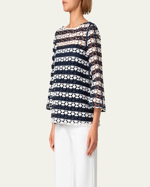 Kodak Striped Dot Guipure Trumpet-Sleeve Blouse