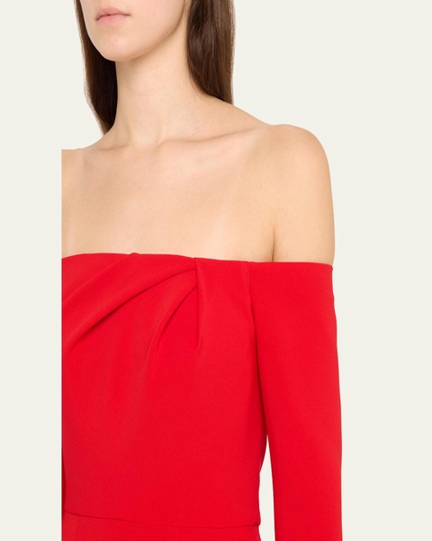 Draped Long-Sleeve Off-The-Shoulder Trumpet Gown