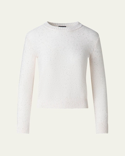 Micro Sequin Linen-Blend Crewneck Sweater