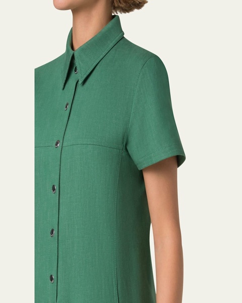 Short-Sleeve Cotton Denim Stretch Polo Shirtdress