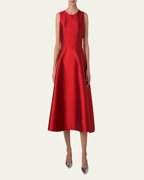 Dupion Sleeveless Midi Cocktail Dress