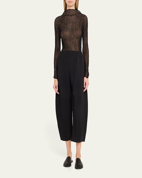 Chiffon Twist Crinkled Turtleneck Top