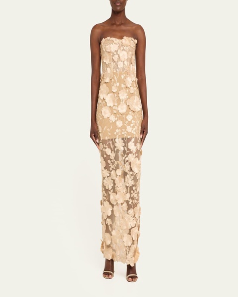 Jasmine Embroidered Strapless Column Gown