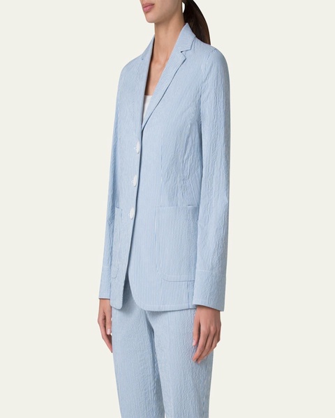 Striped Seersucker Three Button Blazer