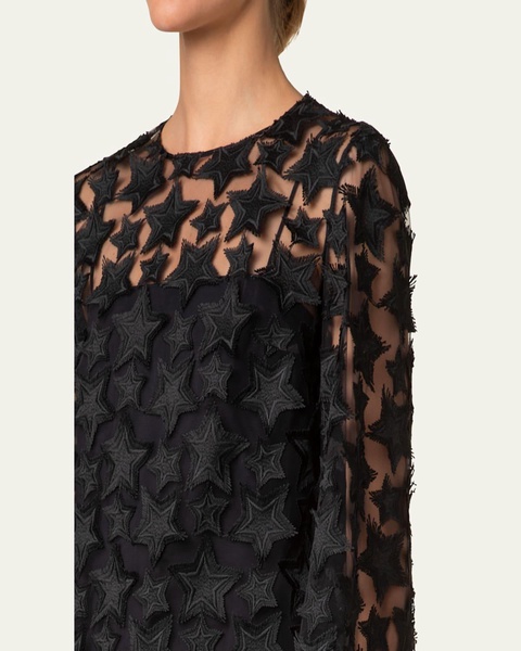 3D Star Embroidery Tulle Loose Blouse