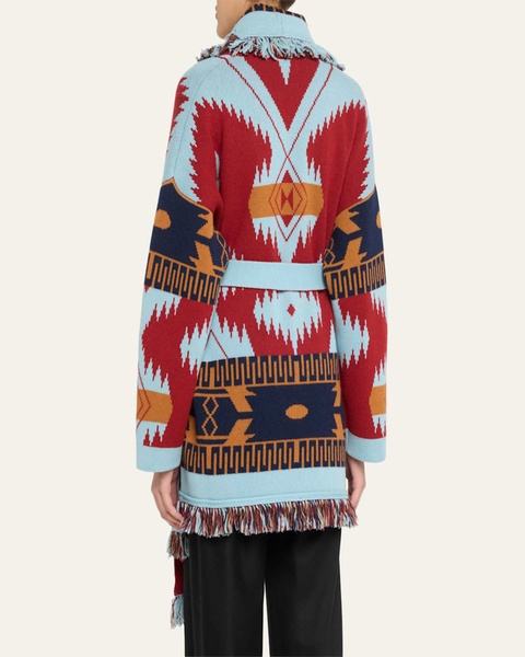 Icon Jacquard Fringe Belted Cashmere Cardigan