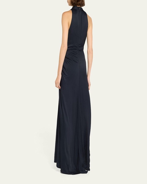 Inez Pleated High-Neck Gown