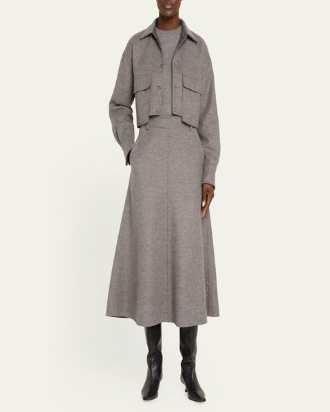 Fluid Wool Cropped Shirt Jacket with Patch Pockets
