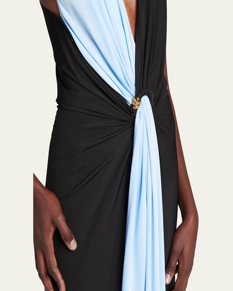 Lightweight Contrast Draped Jersey Dress