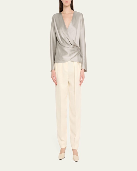 Pleated Cady Straight-Leg Tuxedo Trousers