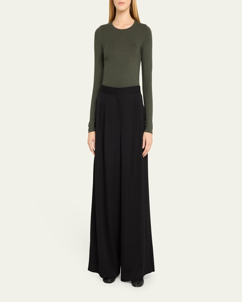 Soft Touch Flat-Edge Long-Sleeve Crewneck Top