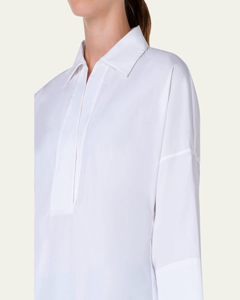 Kimono-Sleeve Split-Neck Blouse