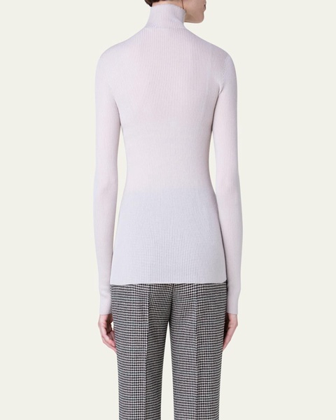 Cashmere-Silk Fine Ribbed Knit Pullover