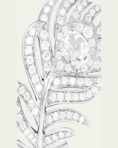 Small 18K White Gold Plum de Paon Feather Ring with Diamonds
