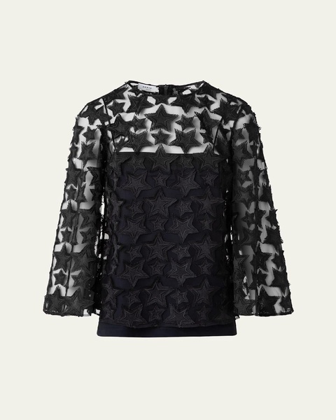 3D Star Embroidery Tulle Loose Blouse