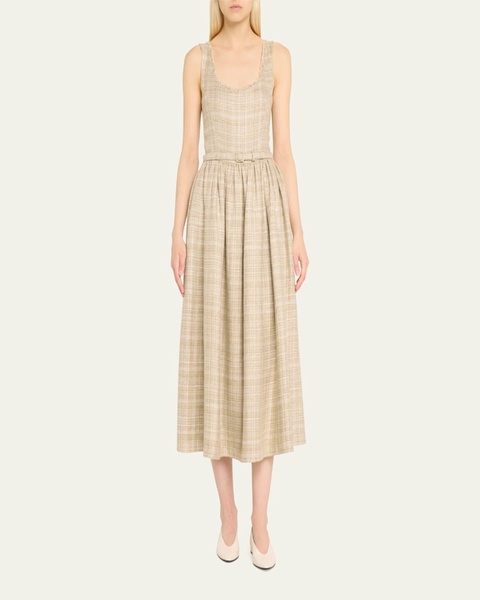 Raw Edge Belted Midi Linen Dress