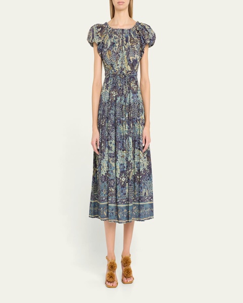 Abigail Puff-Sleeve Midi Dress