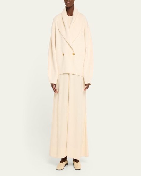 Oversized Shawl Double-Breasted Wool Cardigan